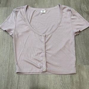 Aritzia Sunday Best Pink Ribbed Buttoned Crop Top